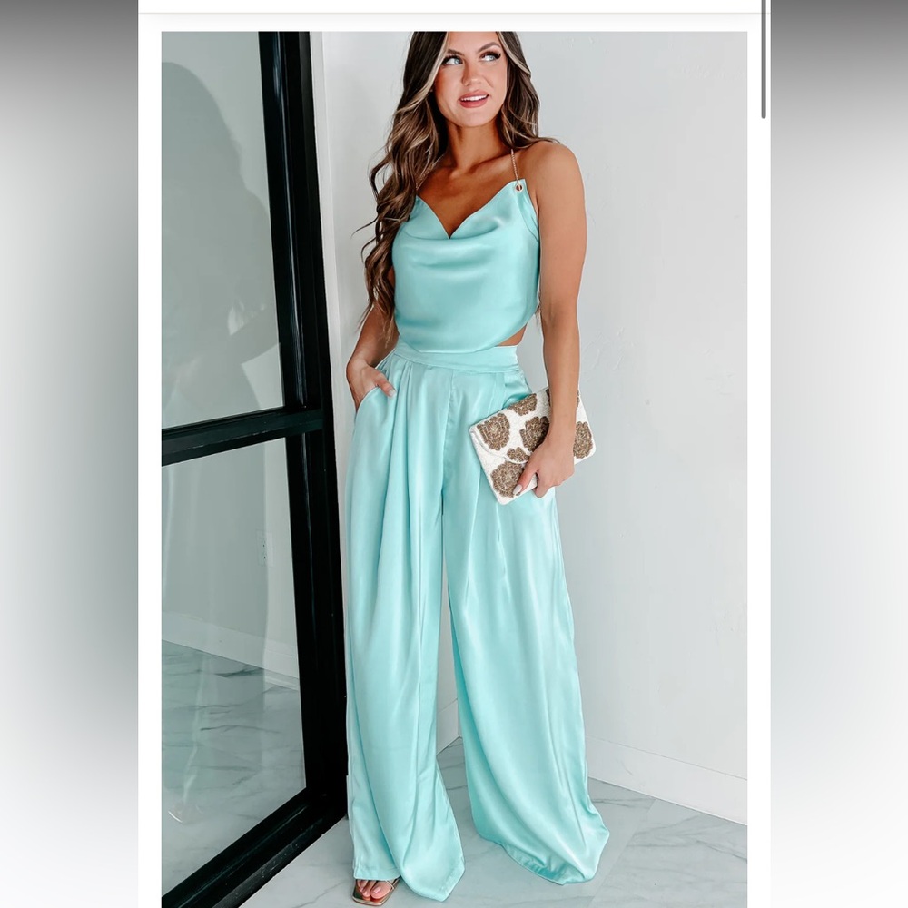 Nanamacs teal satin 2 piece set